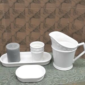 4 pc set of bath & bedroom white Martha Stewart ivy design items.